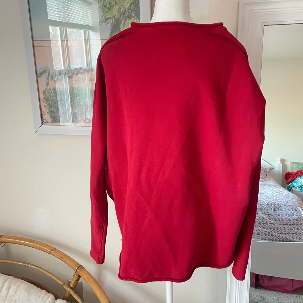 Frank & Eileen Tee Lab Distressed Raw Hem Crewneck Capelet Sweatshirt in Red - Image 5