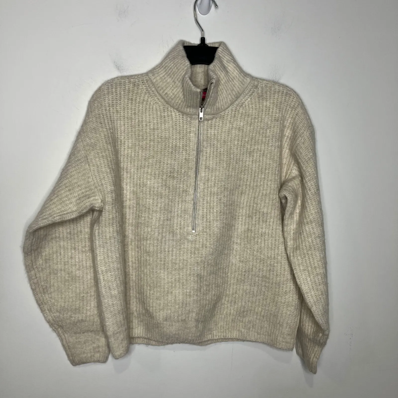 Vince Camuto half zip sweater cream cozy neutral trendy women's size medium - Image 2