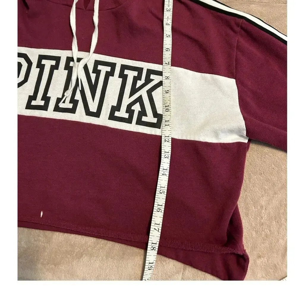 PINK Victoria's Secret Cropped Hooded Sweatshirt Size Large Hoodie Maroon Red - Image 7