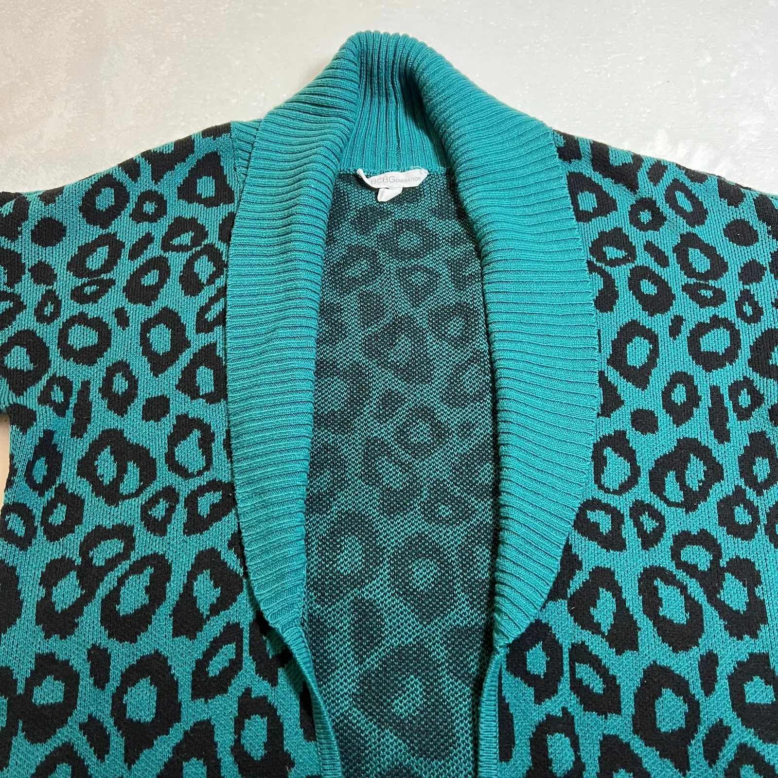 BCBGeneration Women's Leopard Open Front Knit Duster Cardigan Size L Maximalist - Image 5