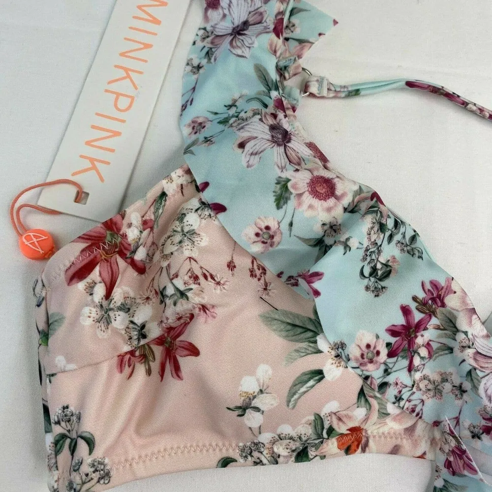 MinkPink Sherbet Flounce Pastel Floral Bikini Top Women's Size Large L - Image 5