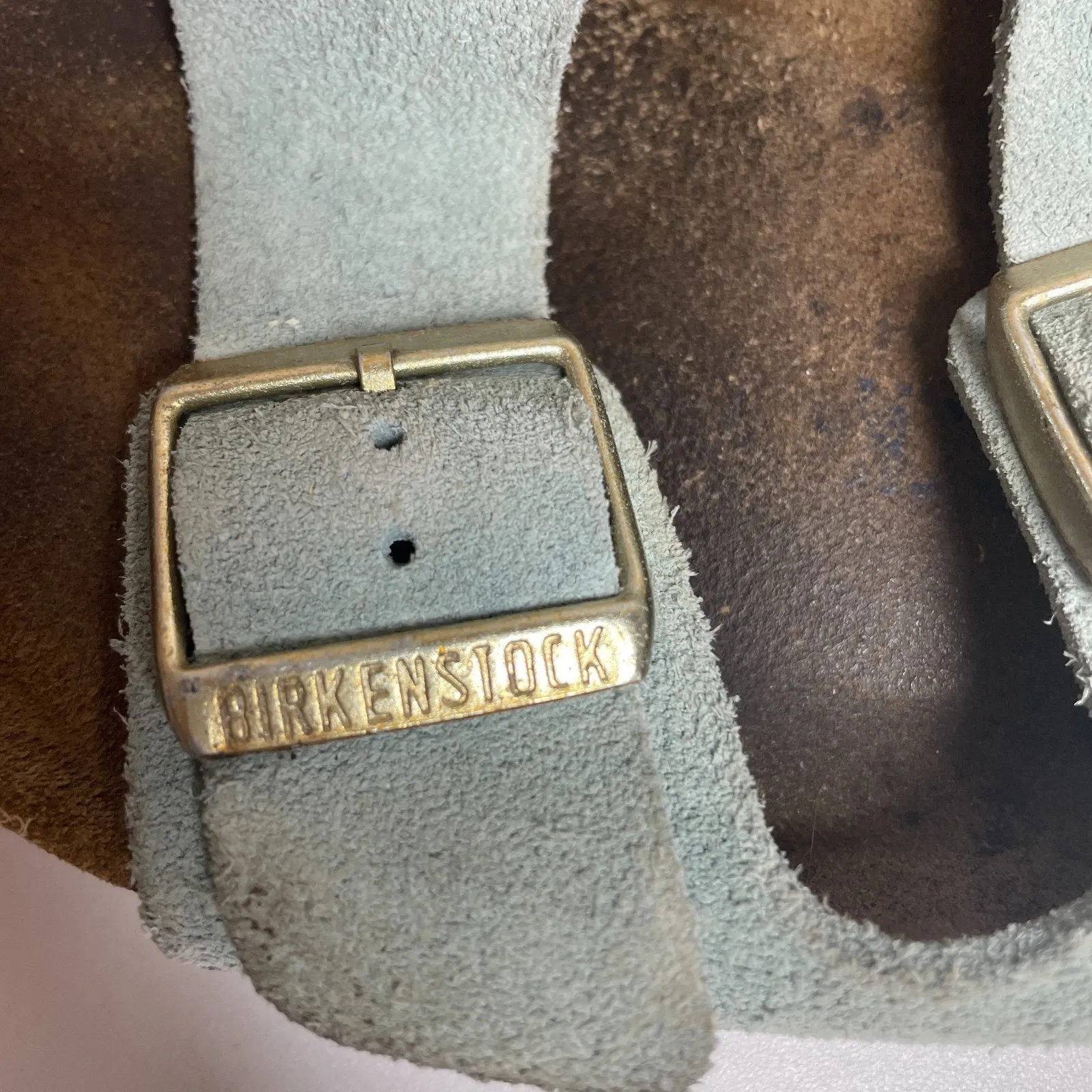 Birkenstock Sandals Sz 39 Arizona Light Blue Suede Soft Footbed Comfy - Image 4