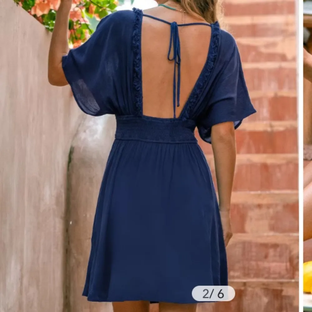 Cupshe Navy Blue V Front & Back Mini Dress Size S - Image 2