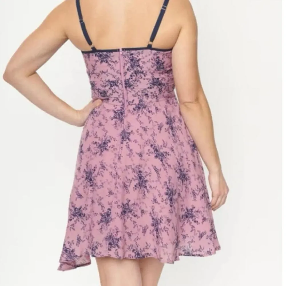 Unique Vintage Plus Size 2X 18 Purple Navy Floral Print
Fit & Flare Dress Retro - Image 2