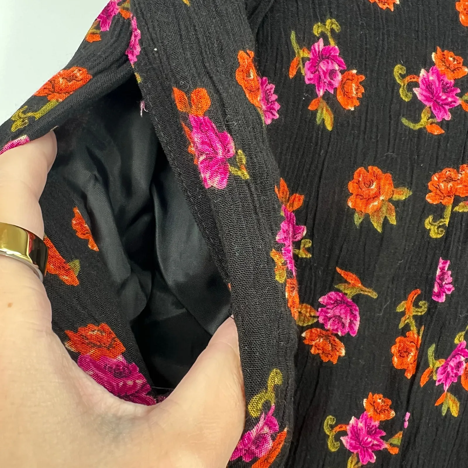 VINTAGE Sk & company high rise drop crotch floral pull on pants plus size 16 Black - Image 4