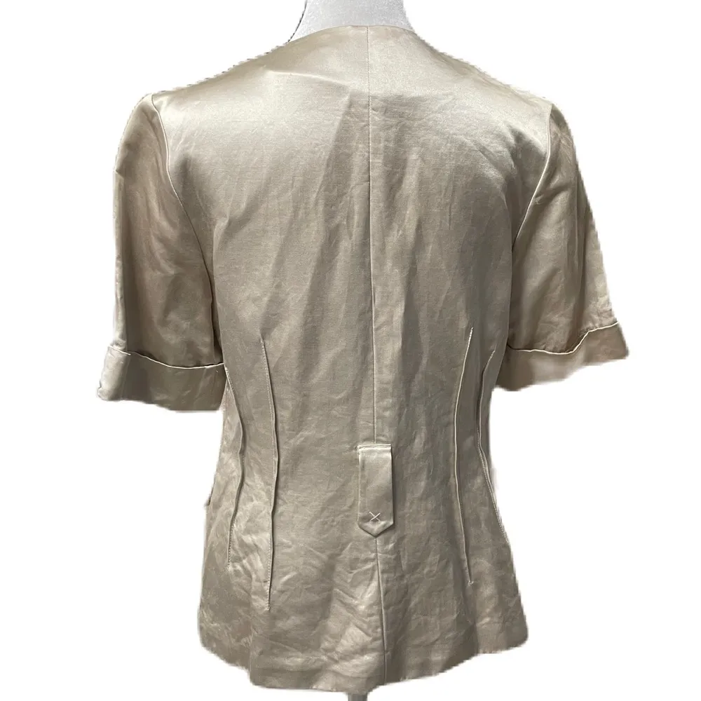 Rickie Freeman Teri Jon Beige Women's Silk Blend Short Sleeve Blouse Size 6 - Image 5