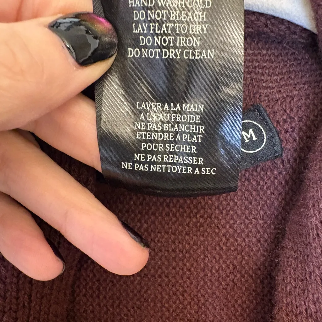 BlankNYC Maroon Red Faux Leather Sleeve Drape Front Moto Cardigan Jacket Medium - Image 8