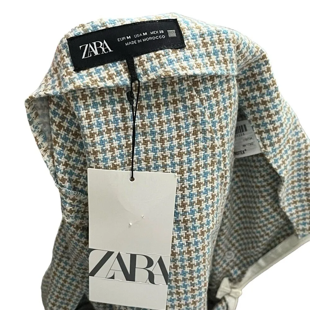 Zara Plaid Box Pleated Skort Skirt Herringbone Hi Waist Women’s Size M New - Image 6