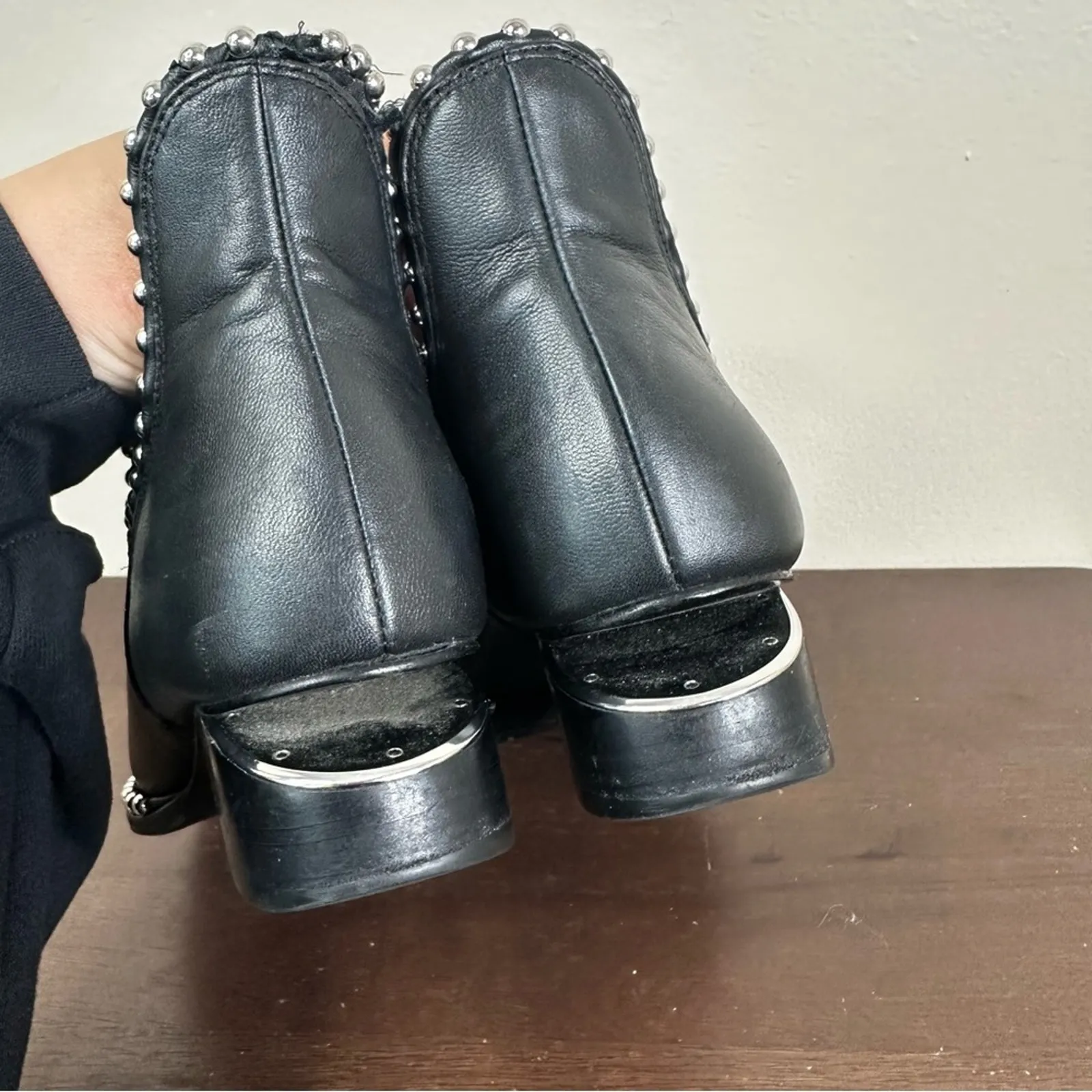 Alexander Wang Kori Cutout Studded Black Leather Ankle Boots Womens 36.5 - Image 11