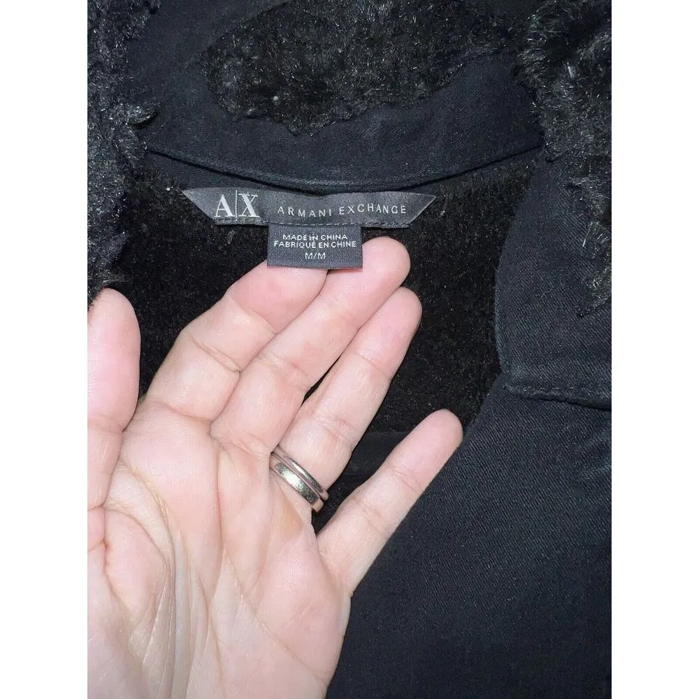 Armani Exchange Black Moto zipped women jacket pockets size M Elbow Patch Lined - Image 2