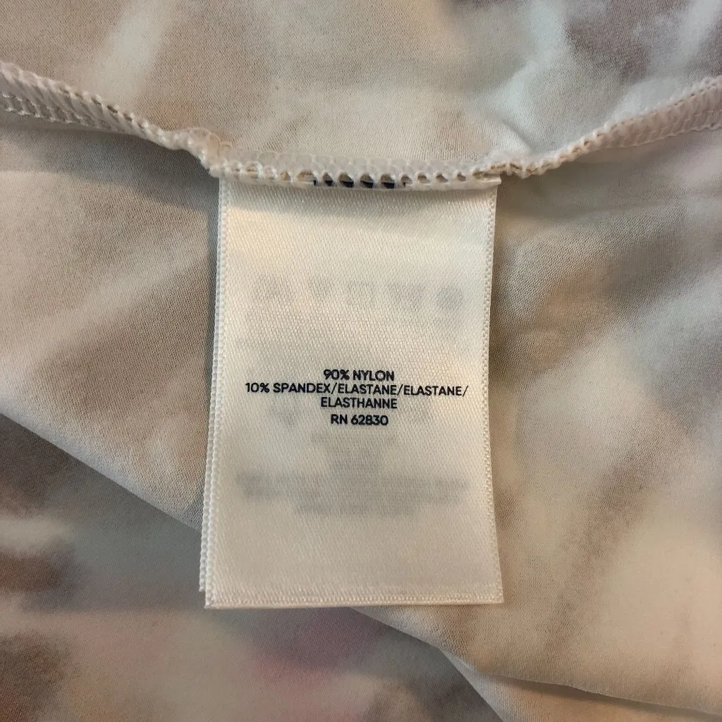 Lands End Womens Crew Neck Rash Guard UPF 50 Swim Tee Pink Brown White Tie Dye L - Image 4