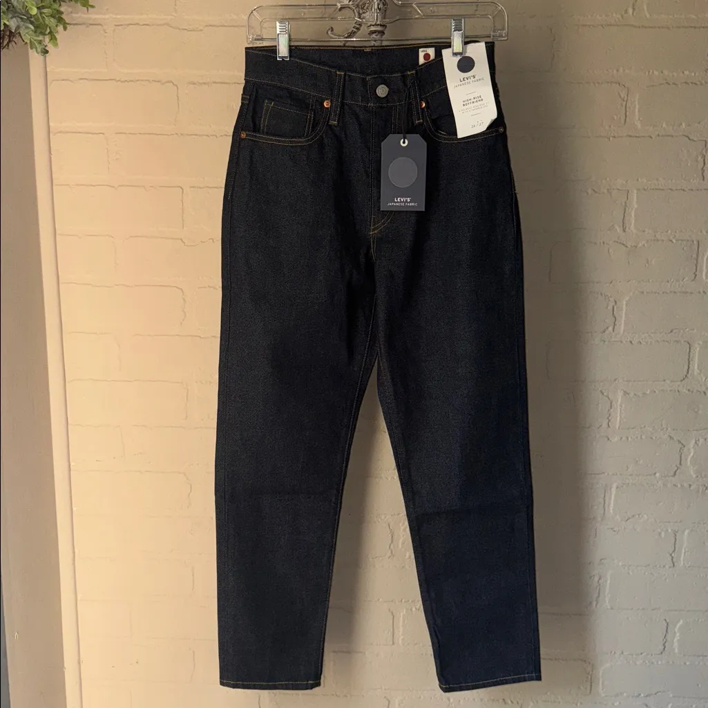 Levi’s Japanese jeans Fabric High Rise Boyfriend Women’s 26 X 27 Dark Blue Denim - Image 2