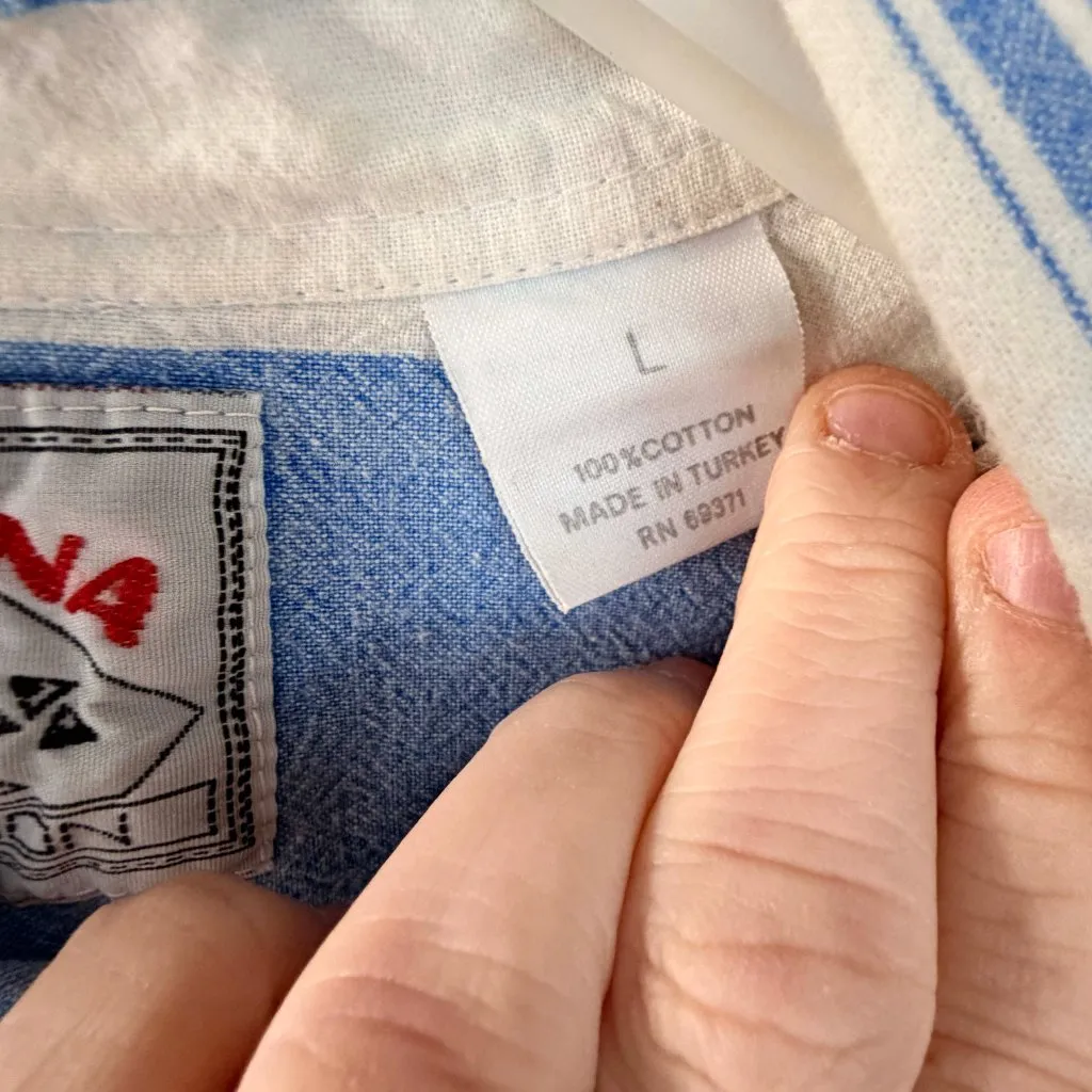 Santana Collection Vintage Striped Button Up Shirt Oversized Grunge Coastal L White Size L - Image 5