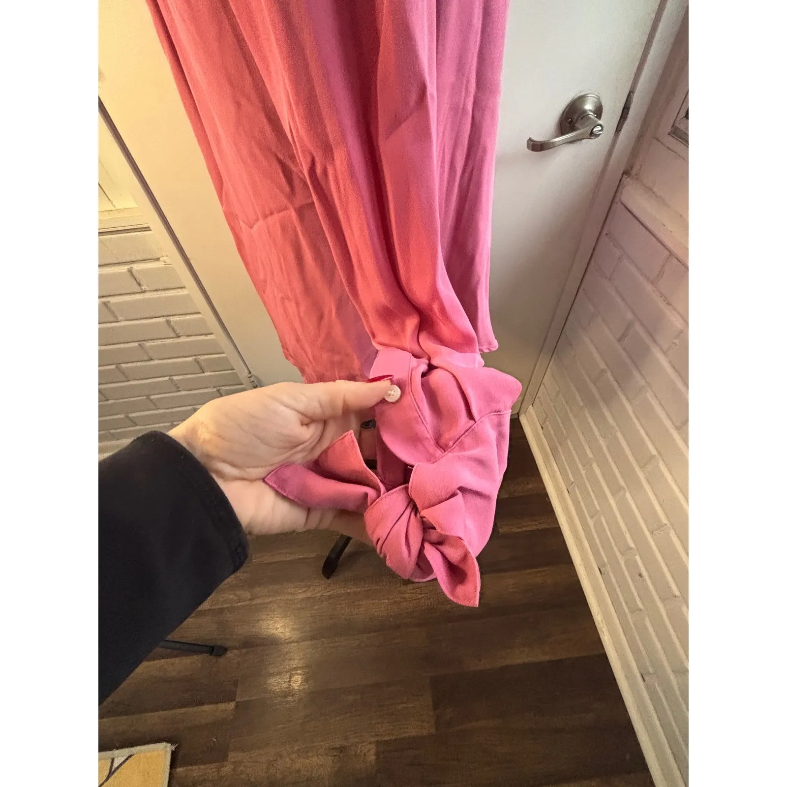 Theory 100% Silk Tie Cuff Blouse size p luxury layered workwear classic petite - Image 5