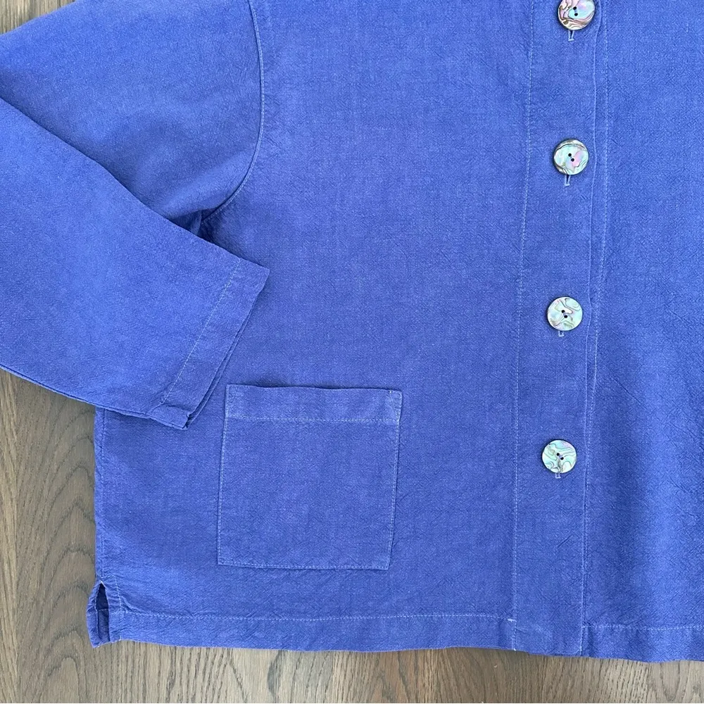 Vintage 90s Linen Blend Chore Coat Boxy Swing Jacket in Dusty Purple Size Large - Image 3