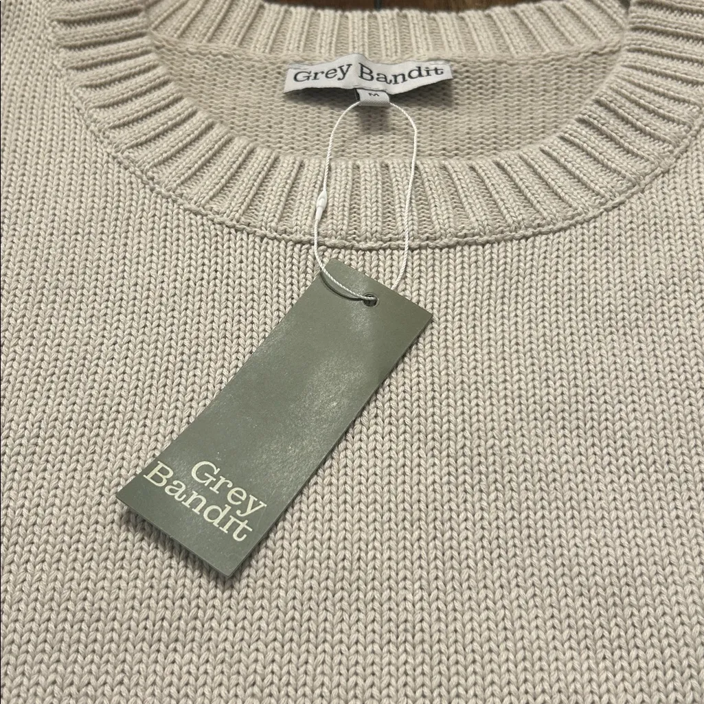 Grey Bandit Cream Knit Crewneck Sweater NWT Size Medium - Image 6