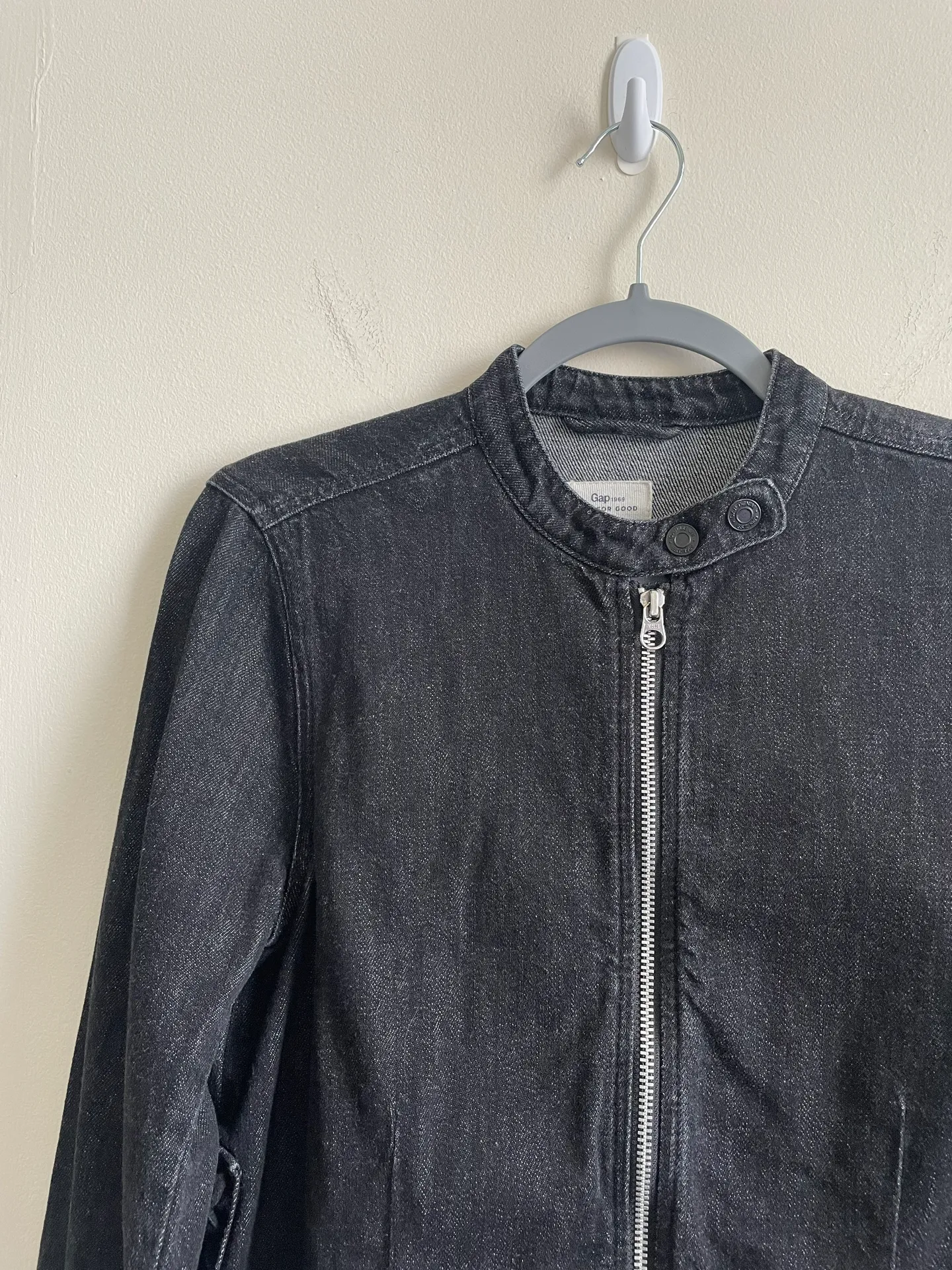 For Good Denim Jacket Washed Black Lace Up Moto Details Size Small - Image 3