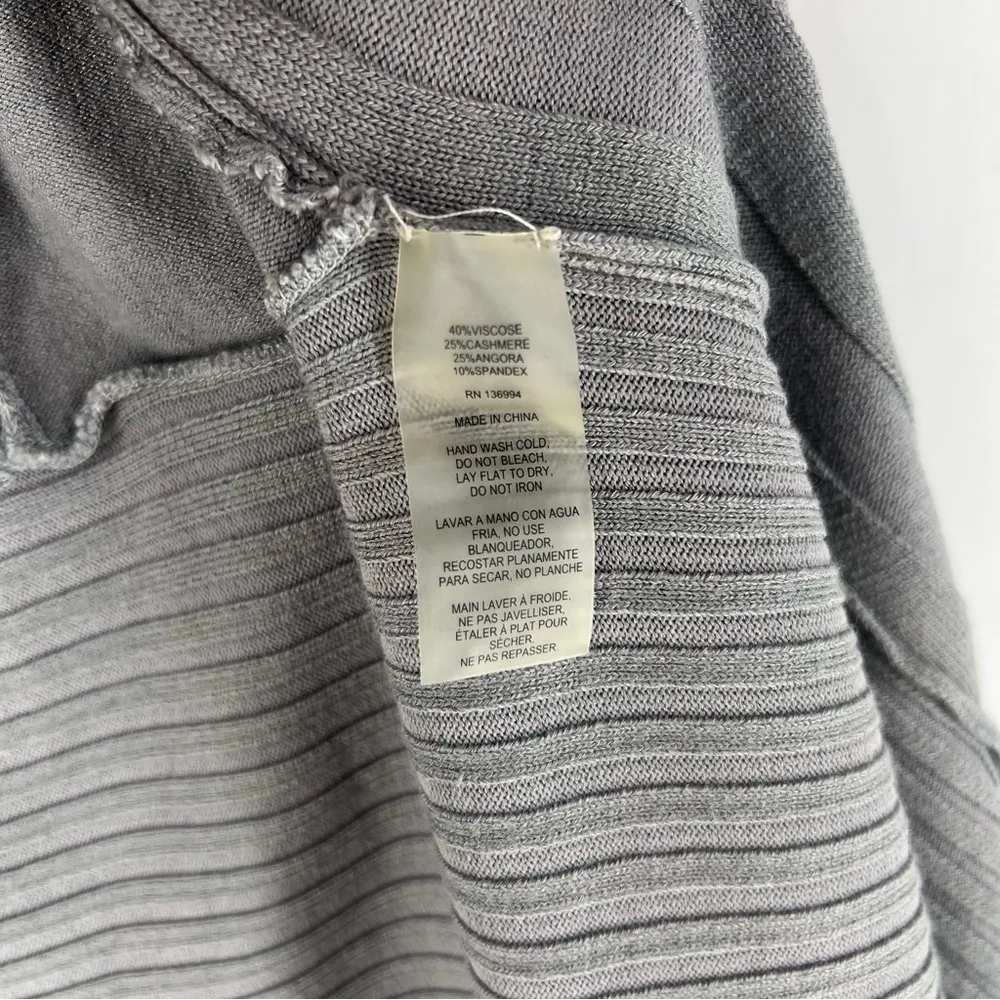 Vila Milano Gray Cashmere Angora Crochet Lace Back Draped Open‎ Front Cardigan - Image 7