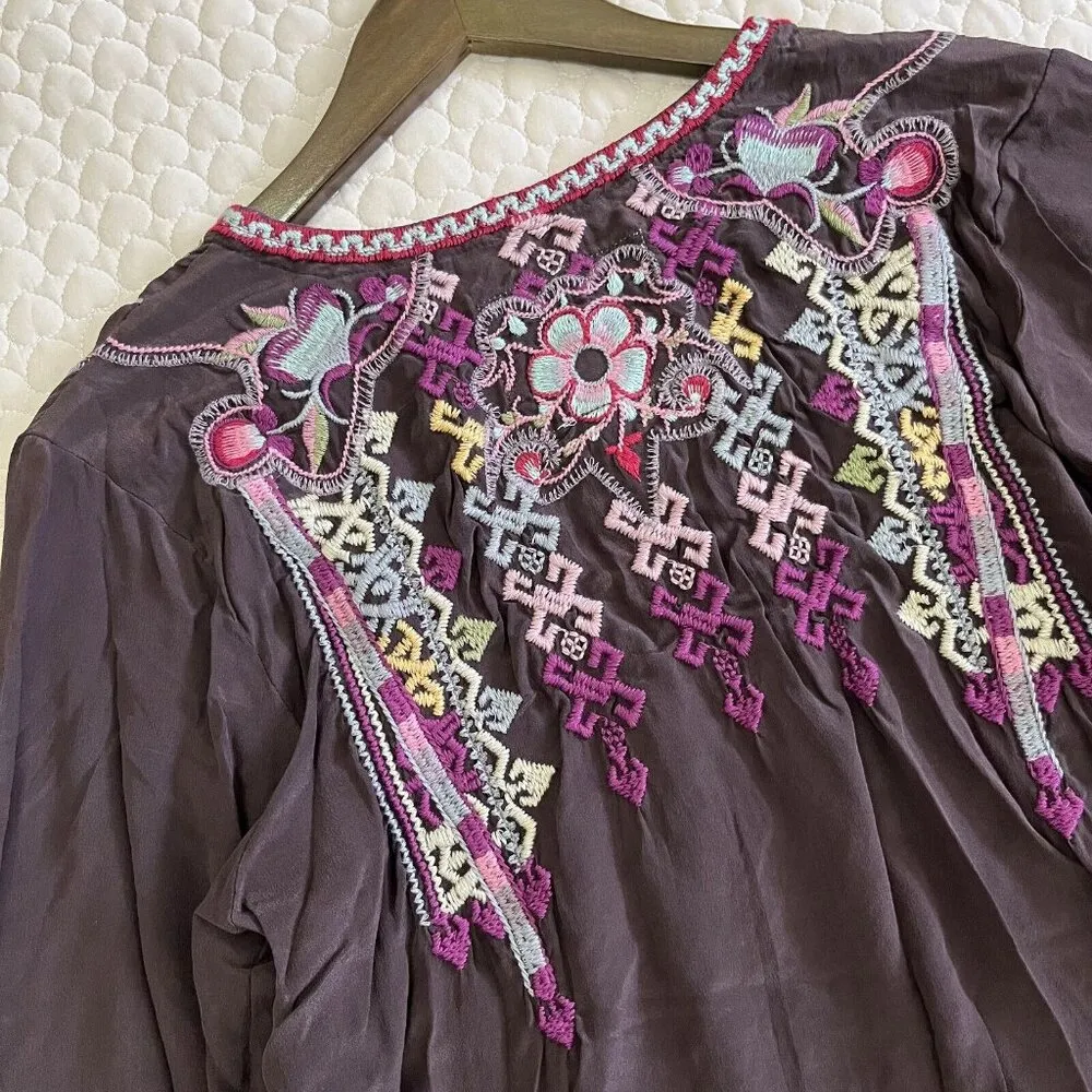 NWOT Johnny Was Embroidered Long sleeve Biya Silk Tunic Blouse Size XS - Image 9