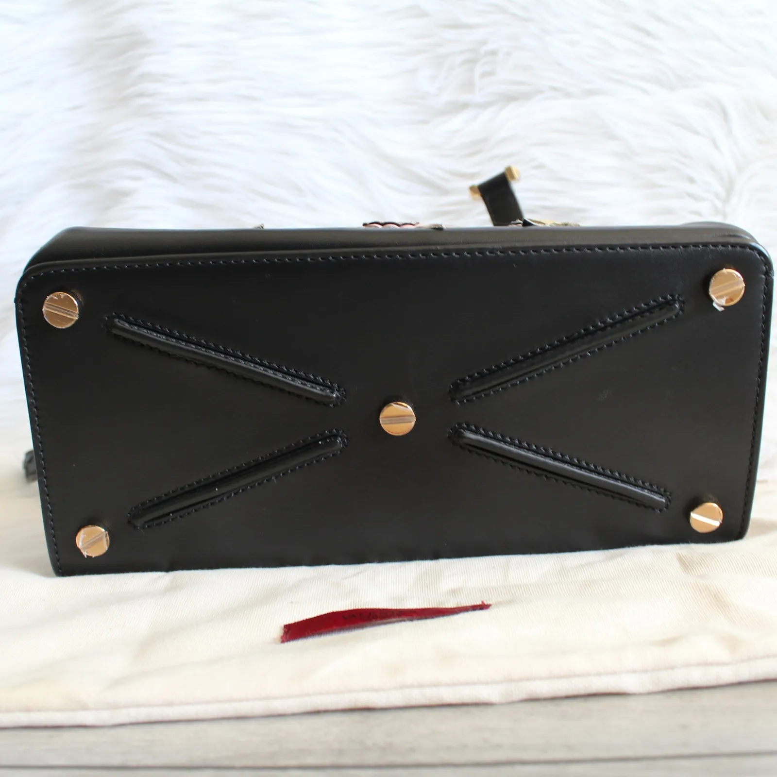 Valentino Joylock Black Leather Floral Applique Rockstud Satchel Shoulder Bag - Image 5