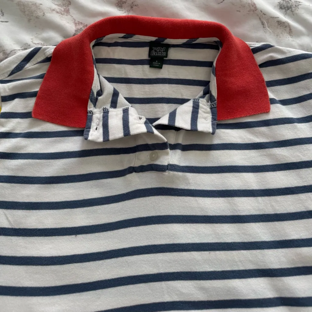 Wild Fable Striped colorblock cotton preppy cropped Polo with Red Collar, size S - Image 8