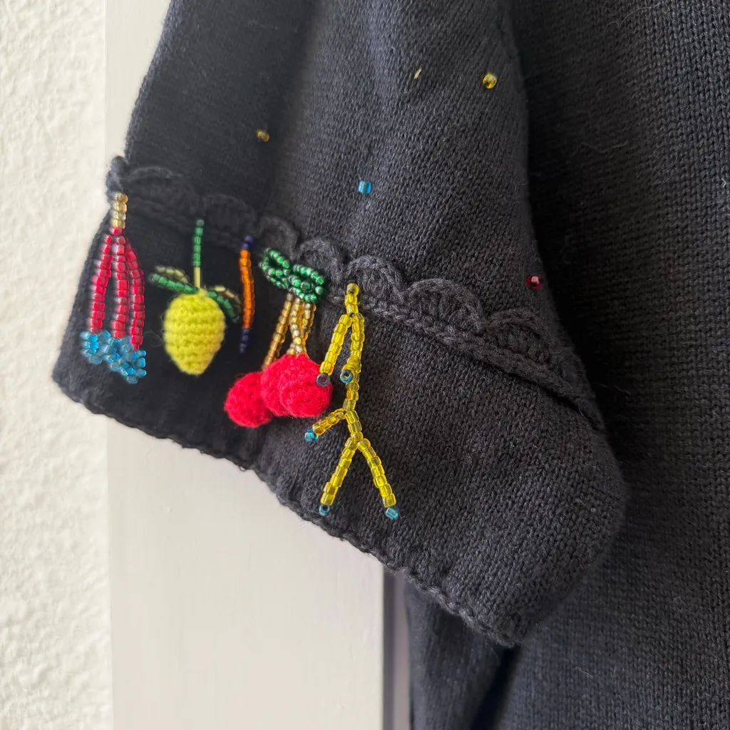 Vintage Michael Simon Black Short Sleeved Sweater Sets Beaded Fringe Fruit Sz M Size M - Image 7