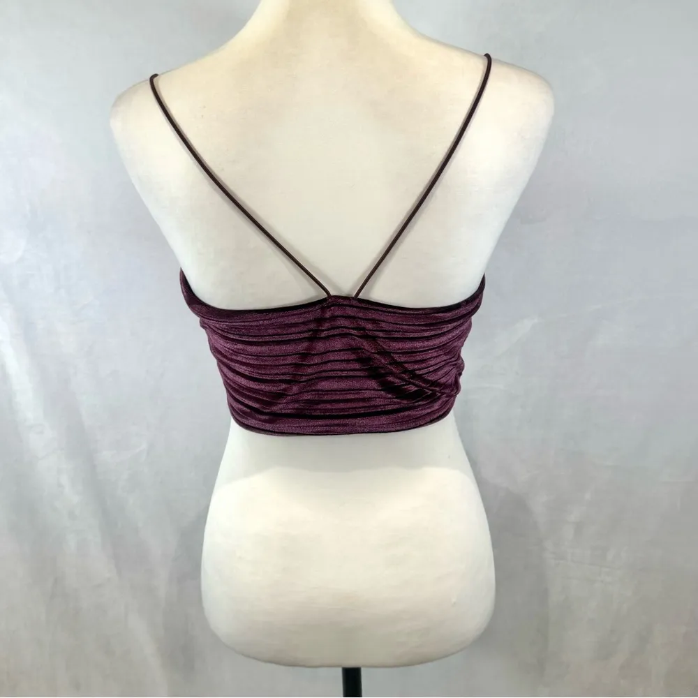plum burgundy wine velvet ribbed crop top size medium - Image 5