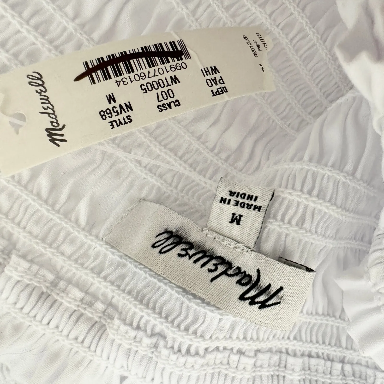 Madewell Poplin Smocked Tank Top Square Neck Stretch White Cropped Medium NWT - Image 8