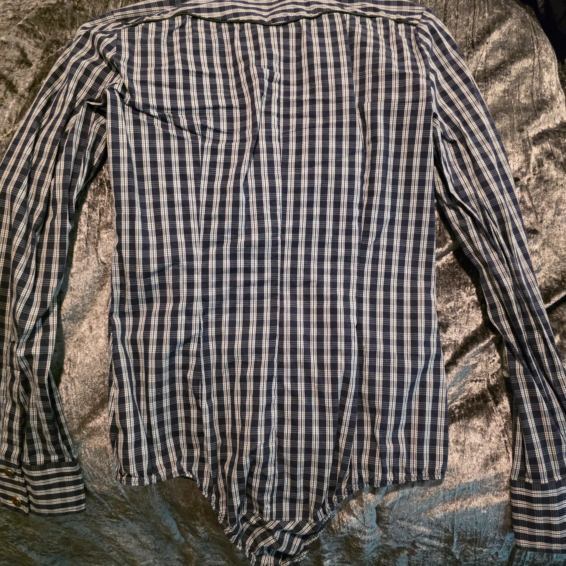 Classic Navy Plaid Button Down Bodysuit Blue Size M - Image 3