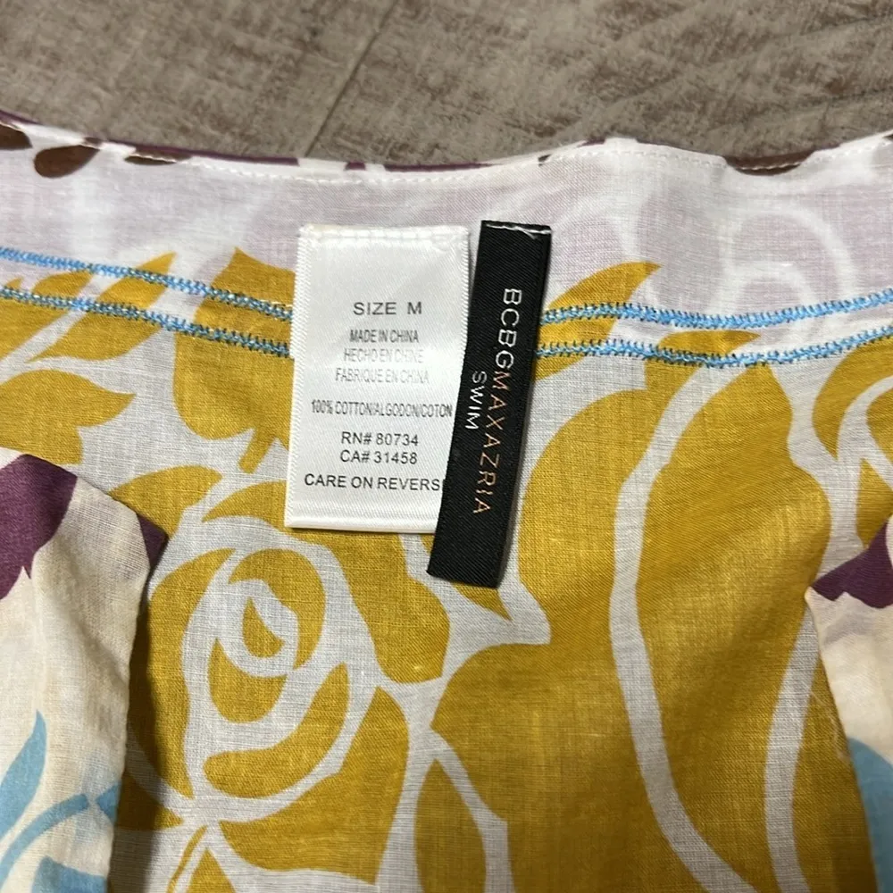 BCBG MaxAzria Swim Brown Floral Print Tunic Long Sleeve Lightweight Cotton - Image 4