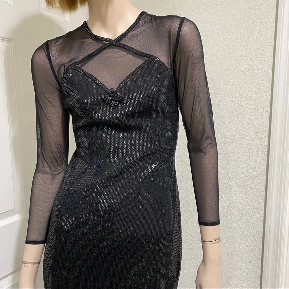 Vintage ST.  JOHN Couture Black Knit Formal Long Evening Dress Size 2 - Image 4