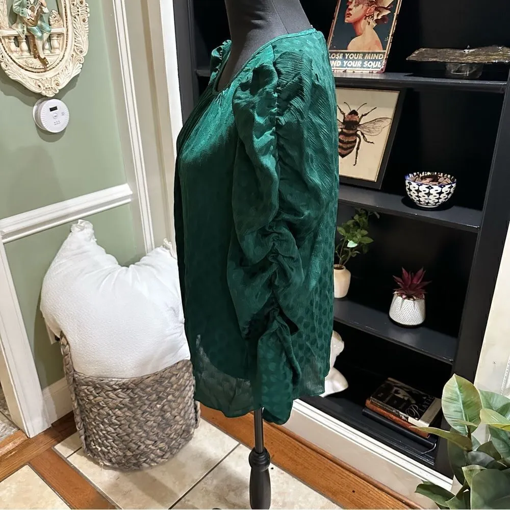 Max Studio Women's Jacquard Shine Dot Ruched Sleeves Blouse NWT Size M - Image 6