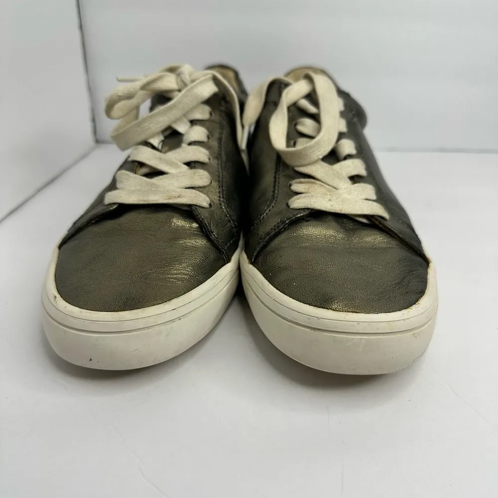 Frye Womens Size 8.5 Kerry Low Top Metallic Gold Pewter Leather Sneakers Shoes - Image 2