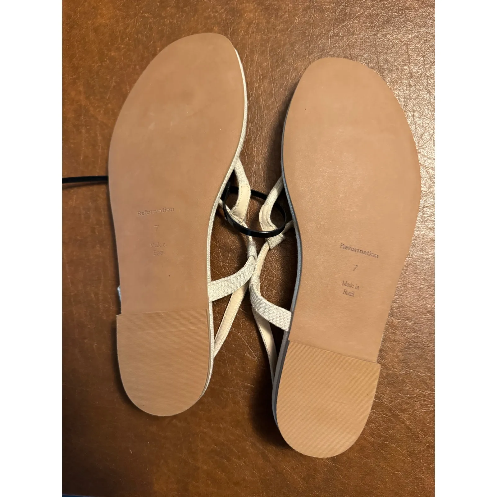 Reformation T-Strap Oatmeal Sandals - Size 7 - - Image 5