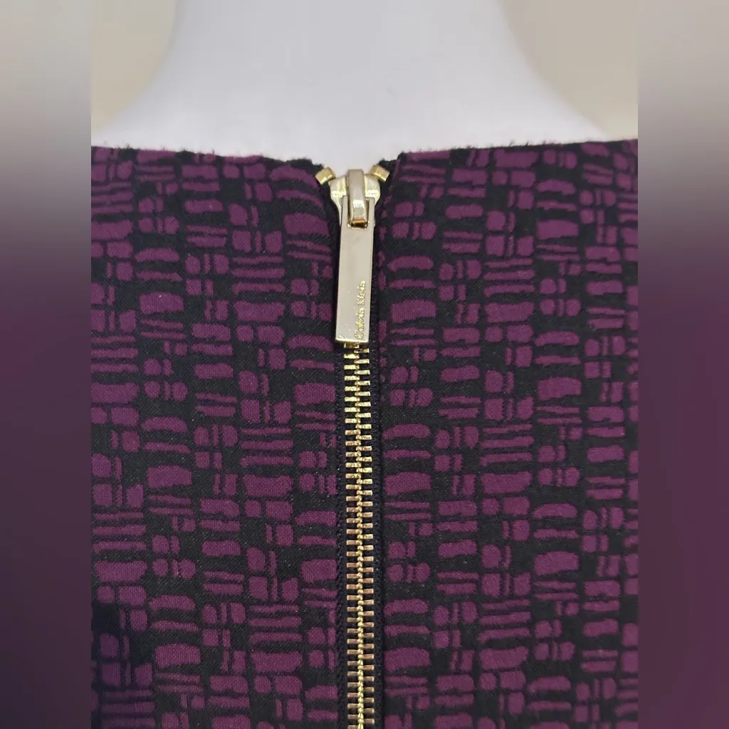 CALVIN KLIEN Black & Dark Purple Geometric Sleeveless Midi  Dress Sz 2. - Image 5