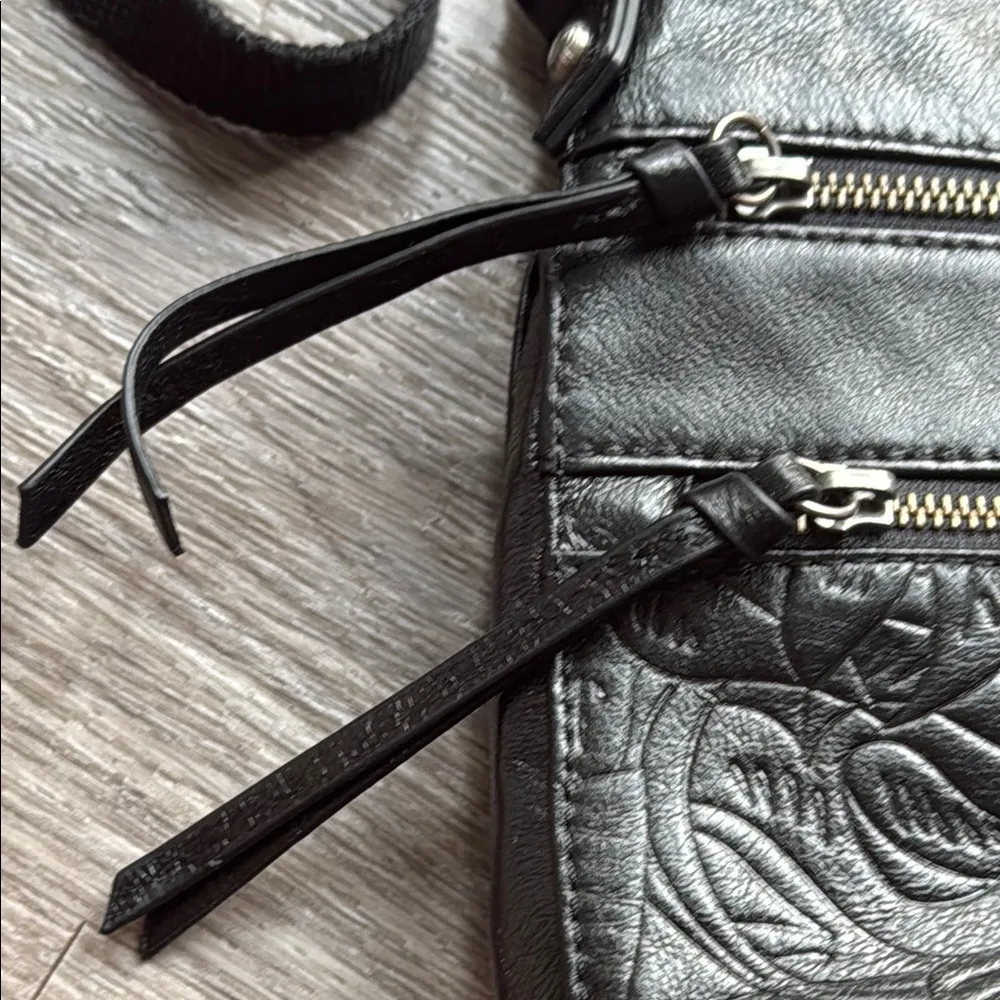 The Sak Black Leather Crossbody Bag Floral Embossed Everyday purse - Image 4