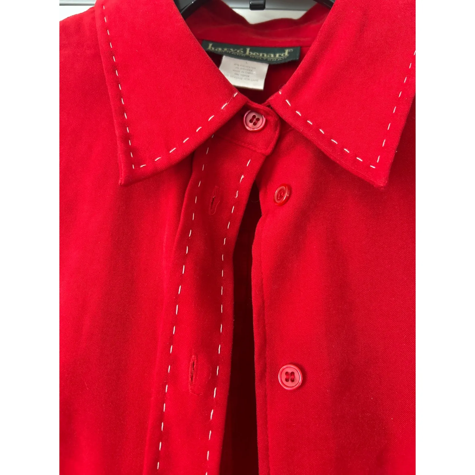 Harve Benard Red Long Sleeve Button Down Shirt Top Women's Stitch Detail‎ suede - Image 2