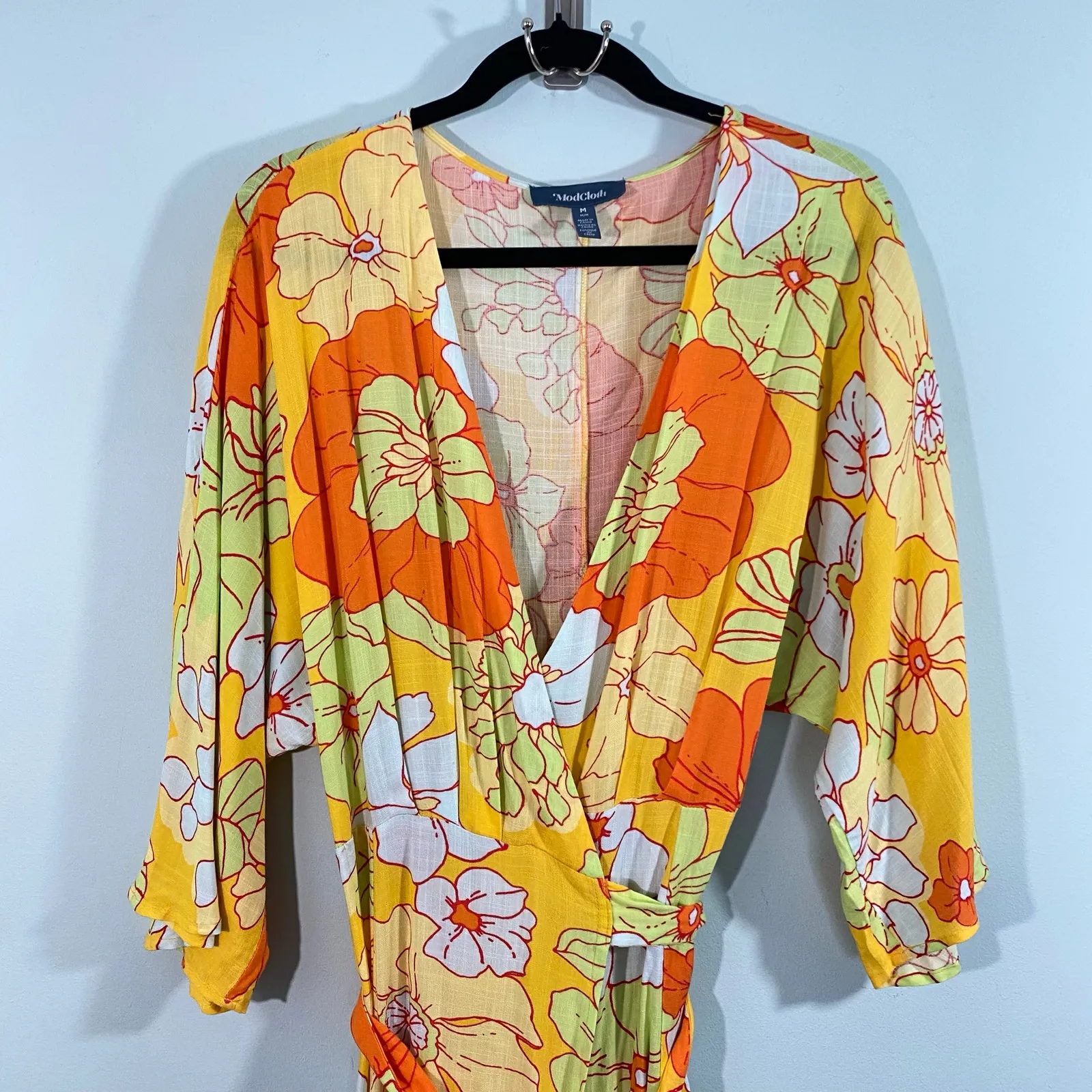 Modcloth Women Orange & Yellow Floral Spring It On Me Maxi Wrap Dress Size M - Image 4