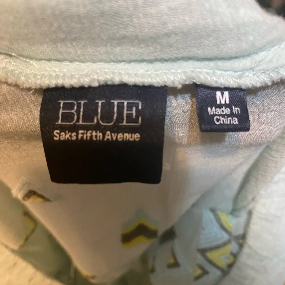 Saks Fifth Avenue Blue Crinkled Embroidered 3/4 Sleeve V-Neck Top Size M - Image 4