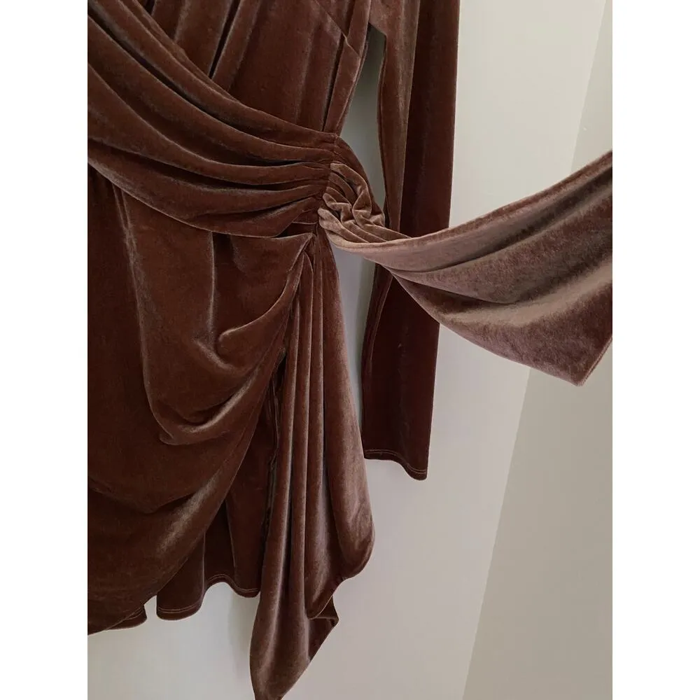 Michael Costello Revolve Lafayette Dress Velvet Chocolate Brown One Shoulder Size M - Image 7