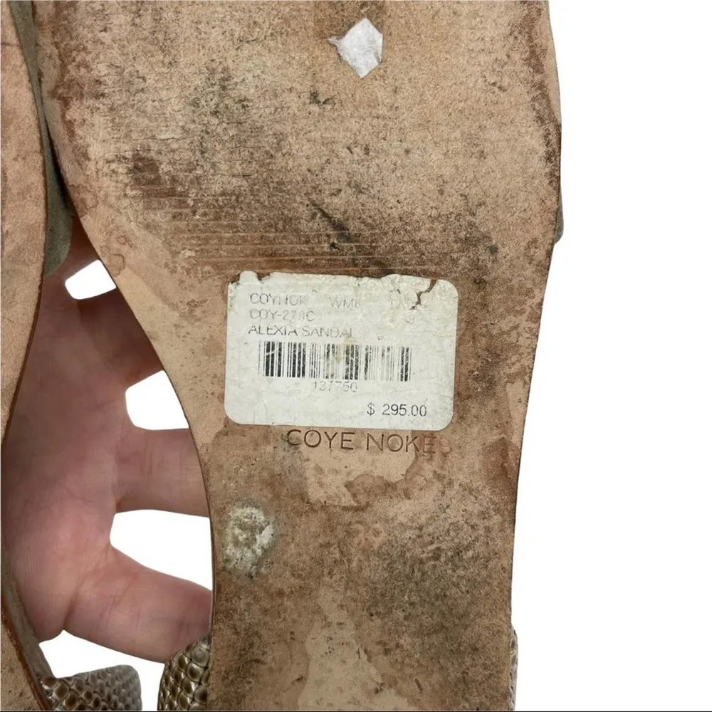 Tan Sandals Ankle Strap Coye Nokes Alexia Shoes Suede Leather Snakeskin Size 39 - Image 10