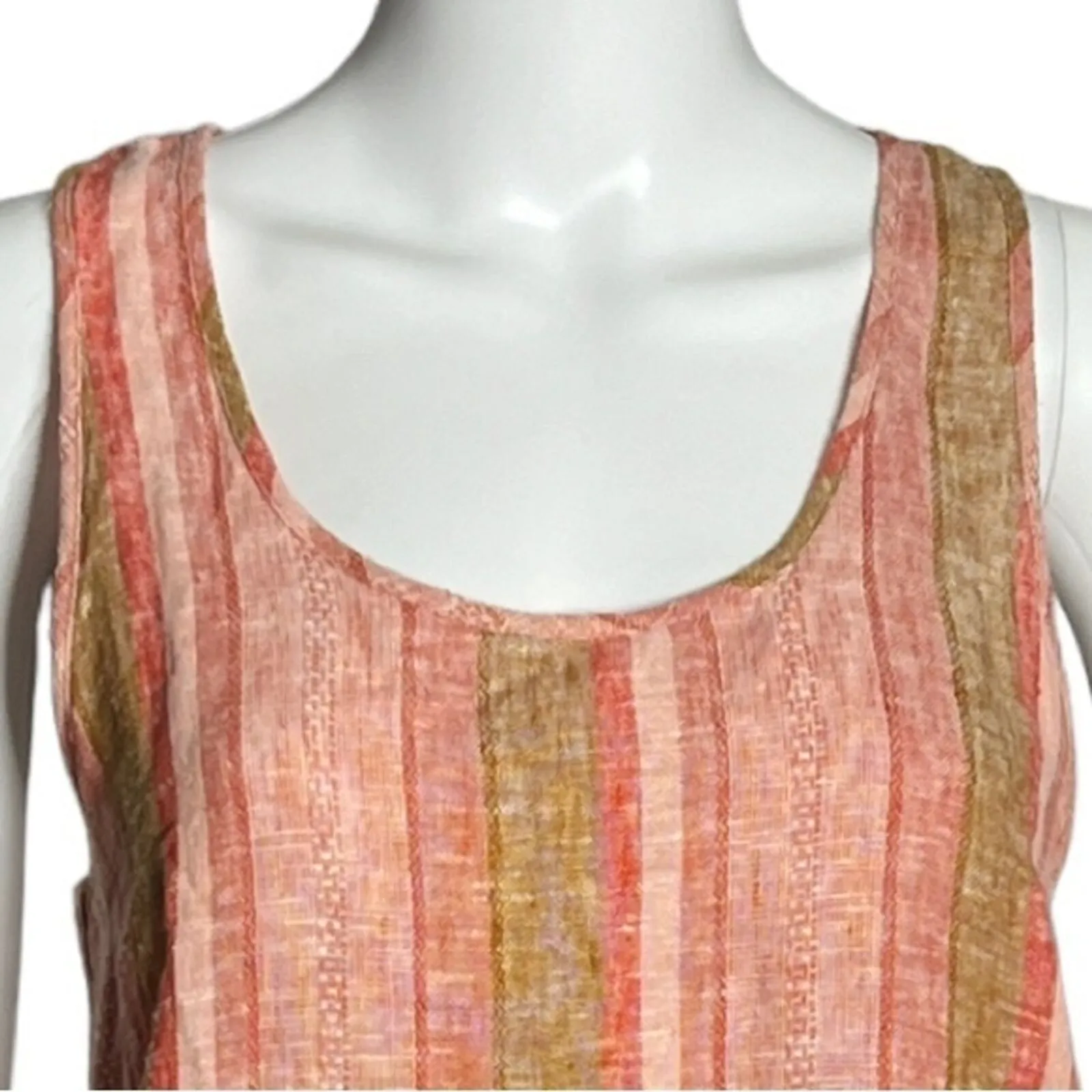 Drew Shirt Women XS Pink Red Vertical Stripe Linen Blend Tank Neutral Minimalist - Image 4