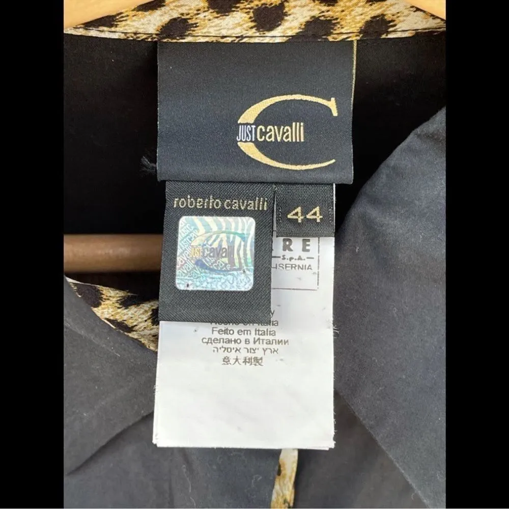Just Cavalli Black Cotton Shirt With Leopard Pattern Trimming Size 44/8 - Image 8