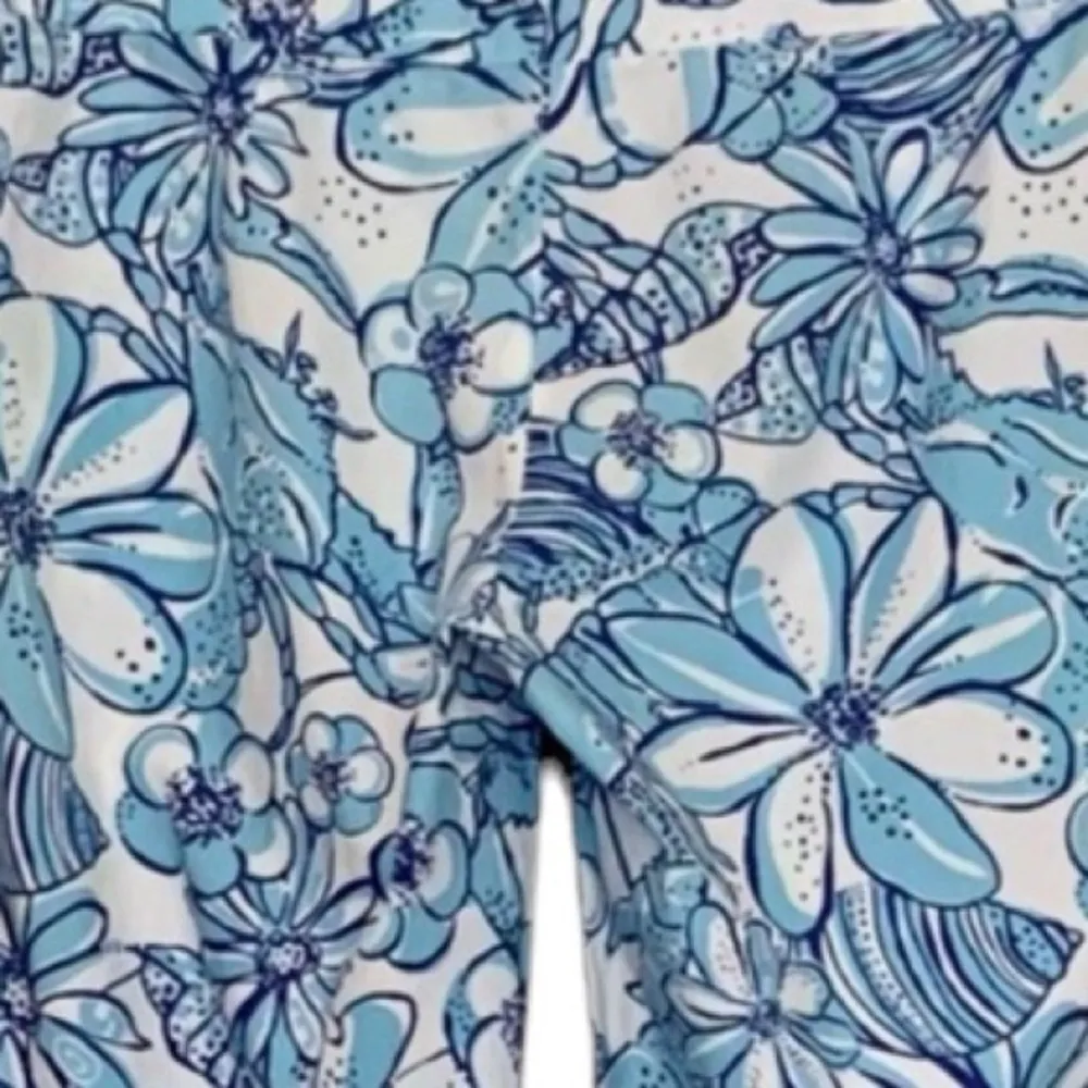 LILLY PULITZER JUBILEE CORONADO CRAB BLUE WHITE FLORAL SEASHELLS COTTON PANTS 2 - Image 3