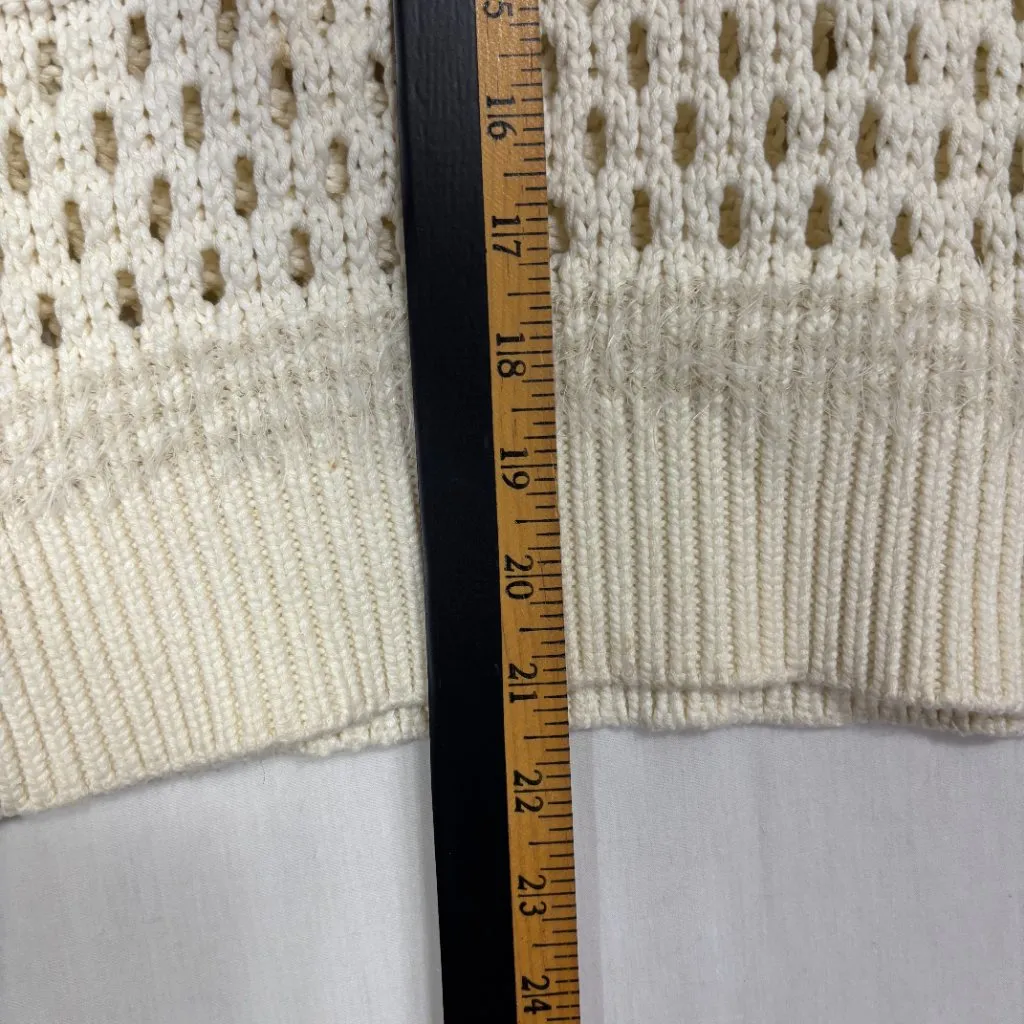 Banana Republic Sweater Women S Ivory Eyelash Fringe Open Crochet Knit Boho Chic - Image 9