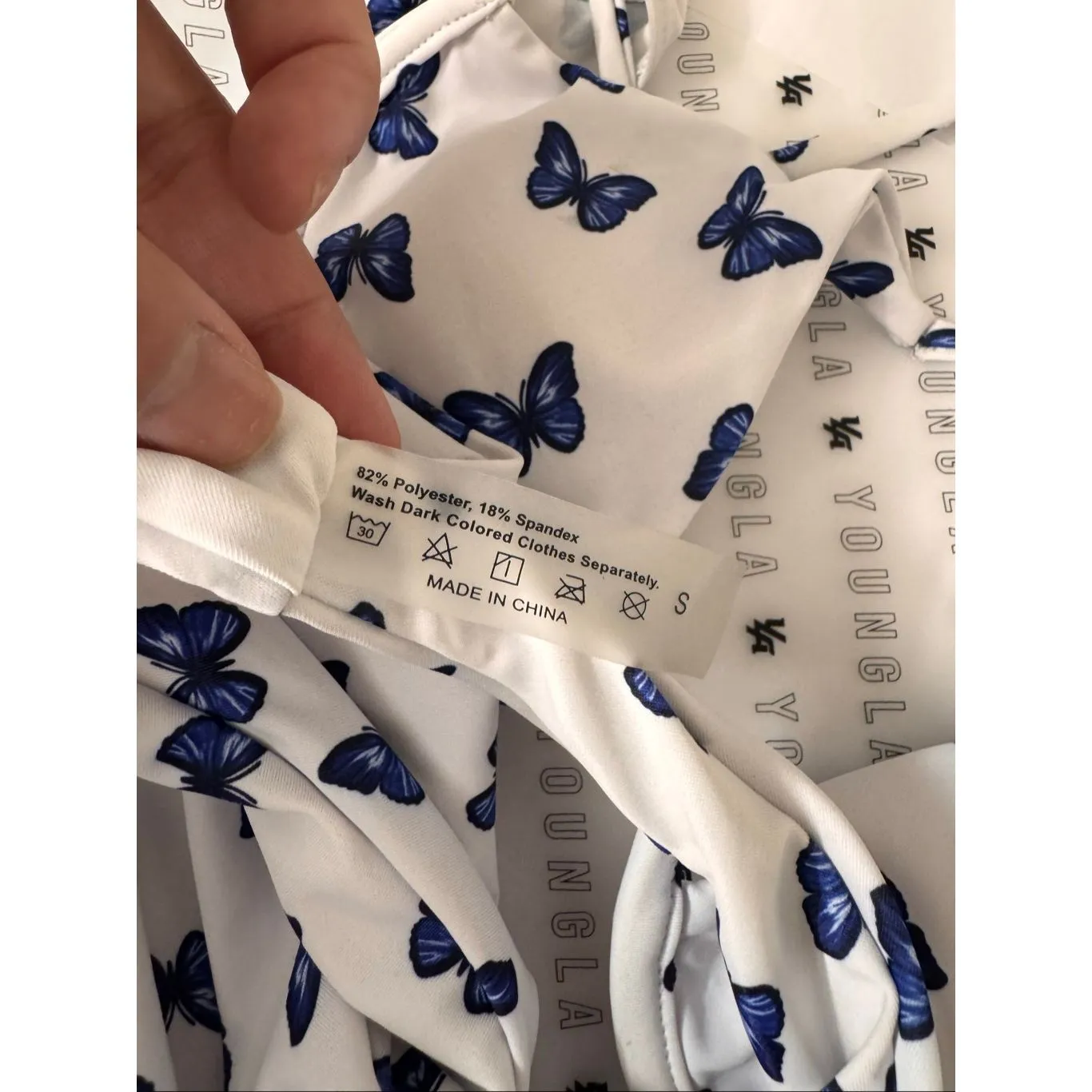 Butterfly Print Bikini Set Women’s Swimwear – Size S – White & Blue Two Piece - Image 5