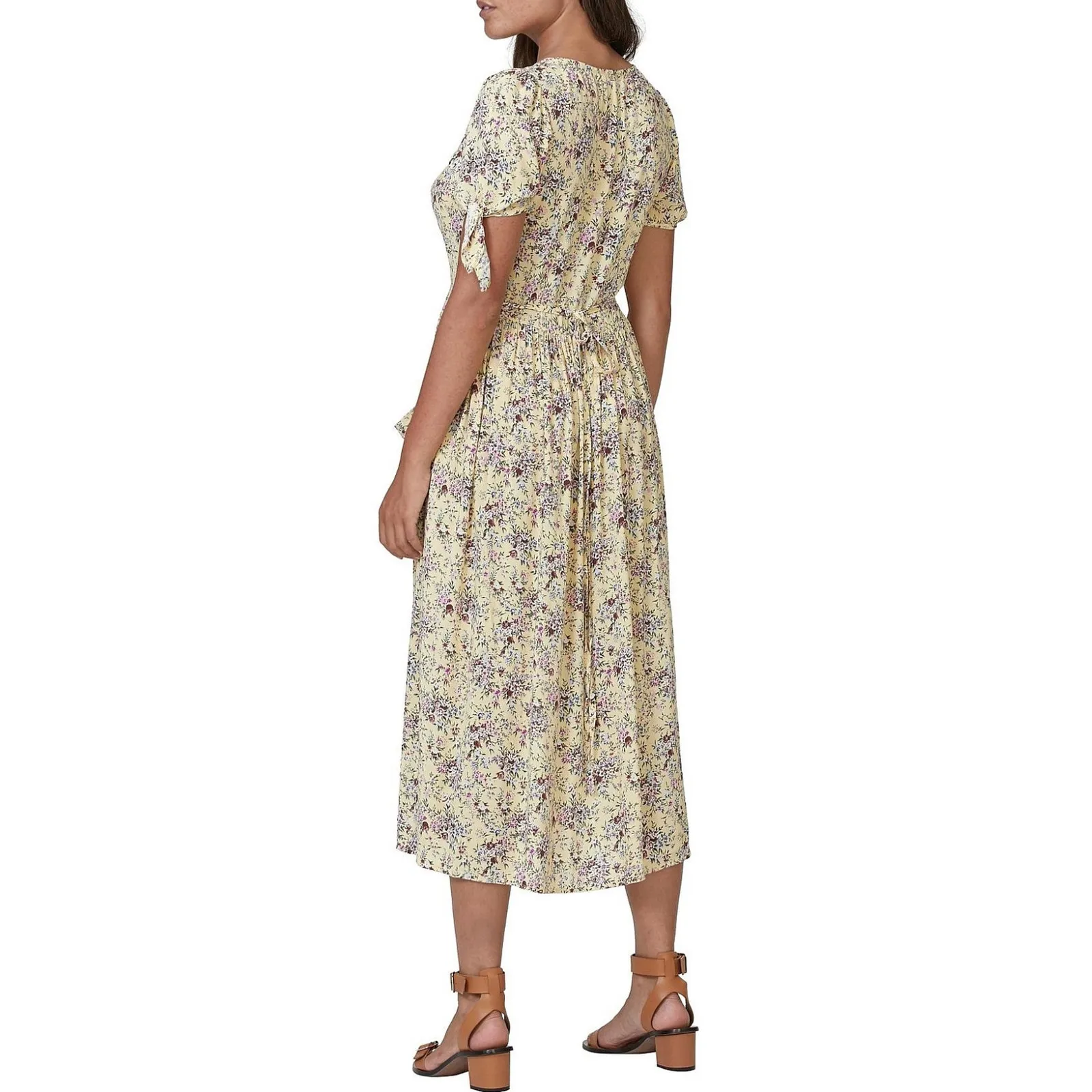 Auguste the Label Midi Dress Lola Yellow Floral Button Front Short Sleeve Size 2 - Image 2