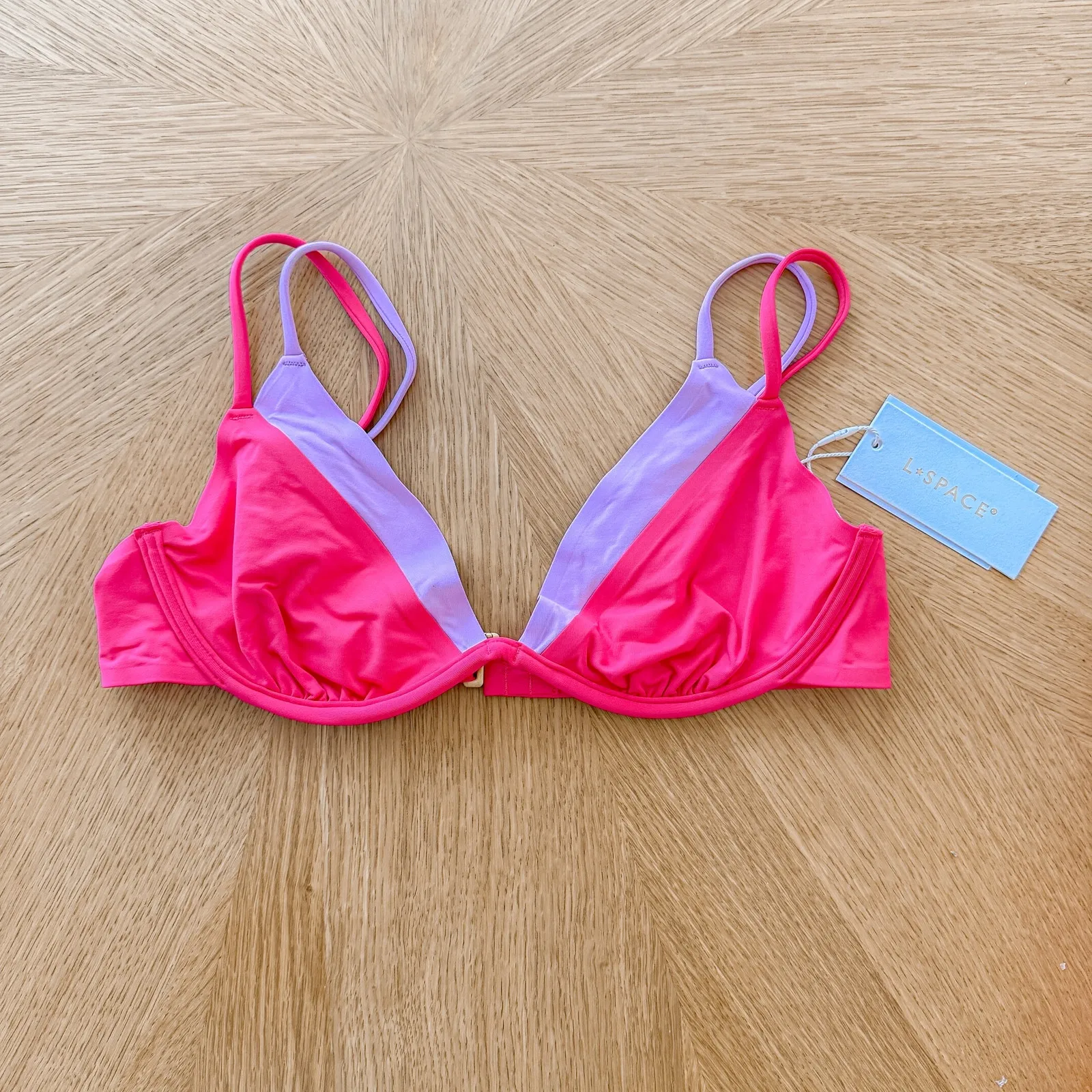 L Space Bikini Top Womens Medium Pink Fused Zendaya Color Block Barbiecore NWT - Image 3
