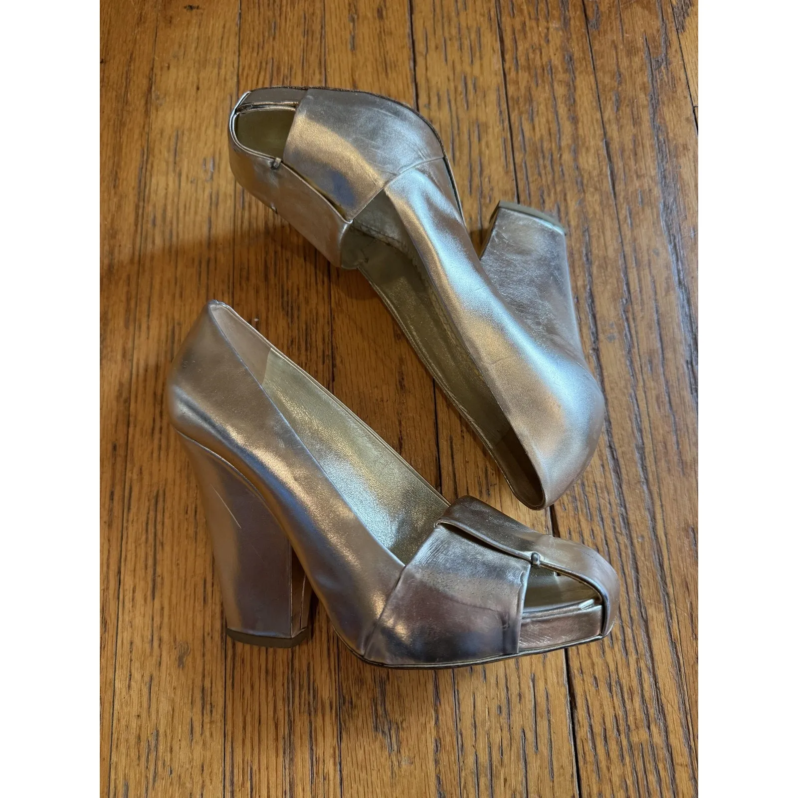 Yves Saint Laurent Shoes Womens Size 38 Gold Peep Toe Platform High Heels Italy - Image 6