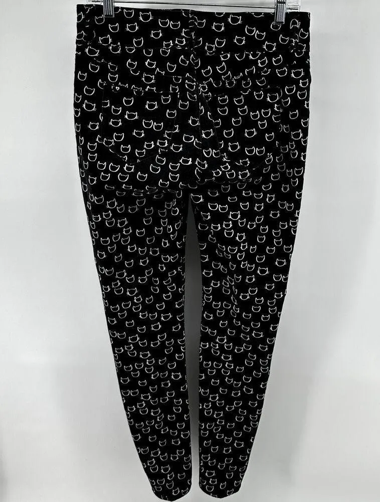BlackHeart Cat Print Super Skinny Jeans Mid Ankle Cotton Black White 9 32x31 - Image 9